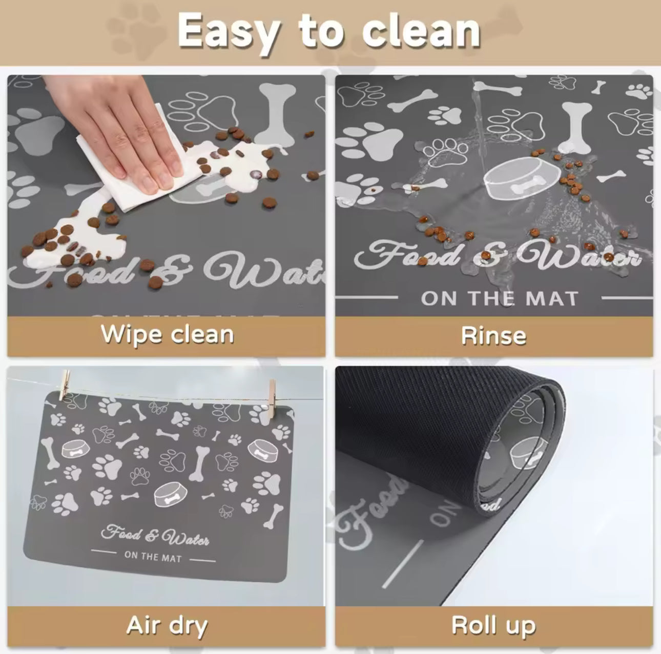 Pet Feeding Dropshipping Pet Placemat for Food and Water Bowl, with Waterproof Rubber Backing, Quick Dry Water Mat for Dog Cat